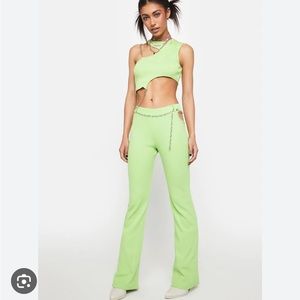 The Ragged Priest Neon Green Cut Out Hip Flare Pants